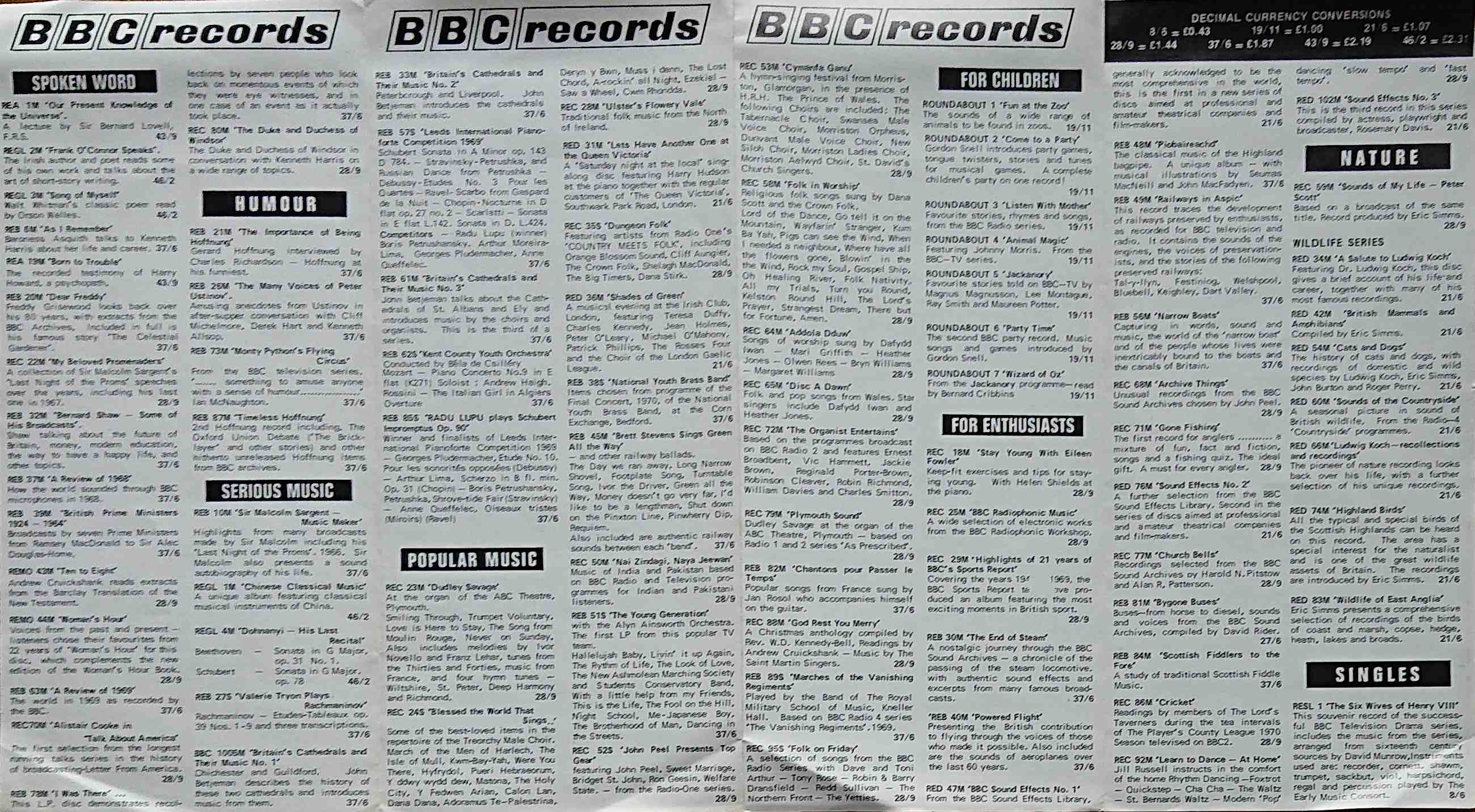 Other pages of catalogue BBC Records catalogue 1970